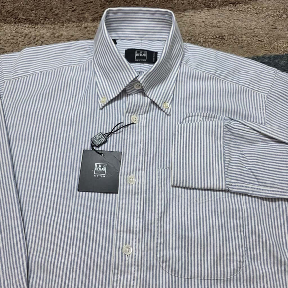 Ike Behar Men’s 15 Shirt Blue White Stripe Button Down Made in USA NWT